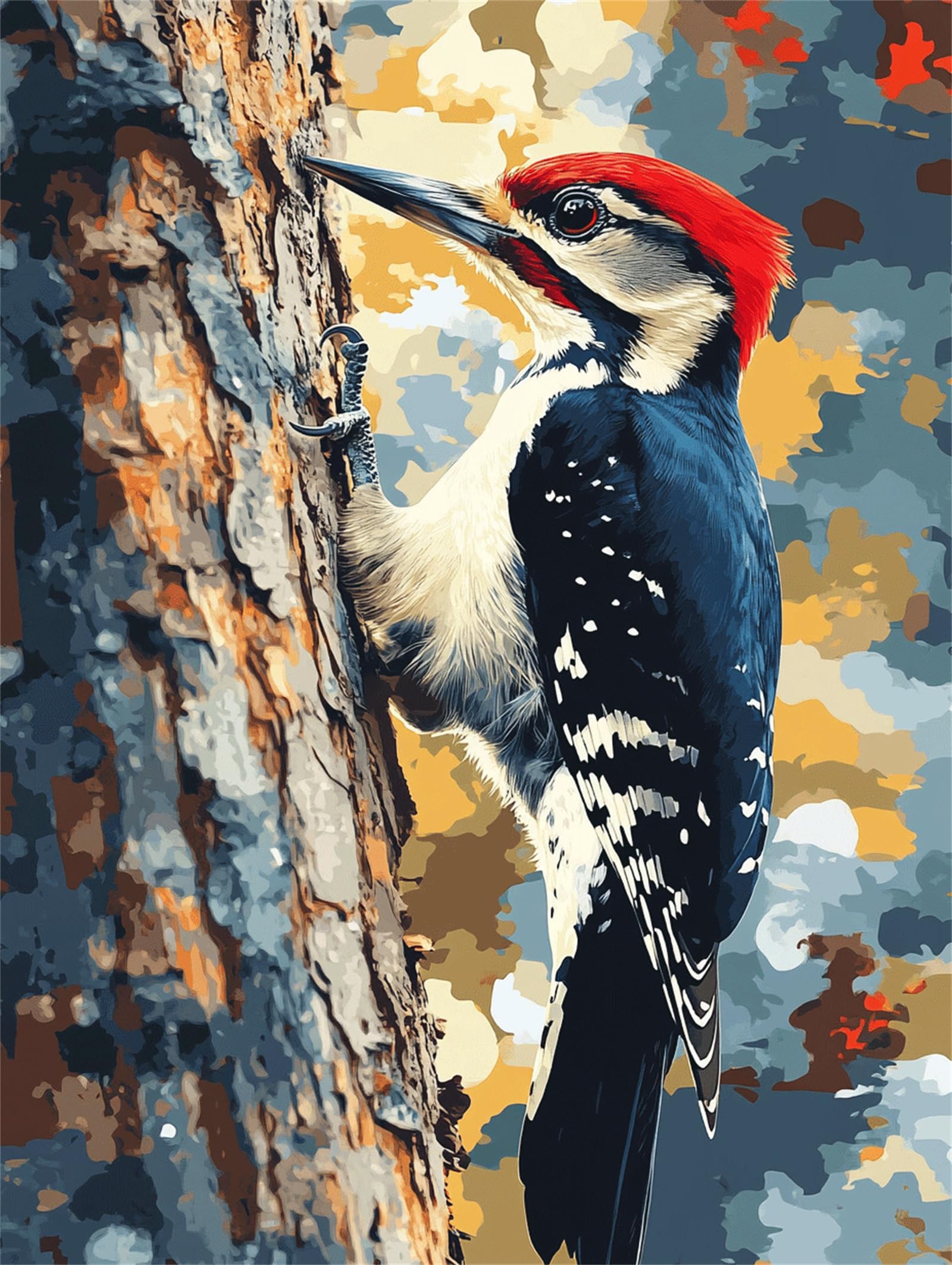 Woodpecker Paint by Numbers bird Paint by Numbers for Children Beginners, DIY Crafts for Adults Paint by Numbers Canvas, Oil Painting with Brushes and Acrylic Pigmen, Wall Art Decor Gifts 45x60cm