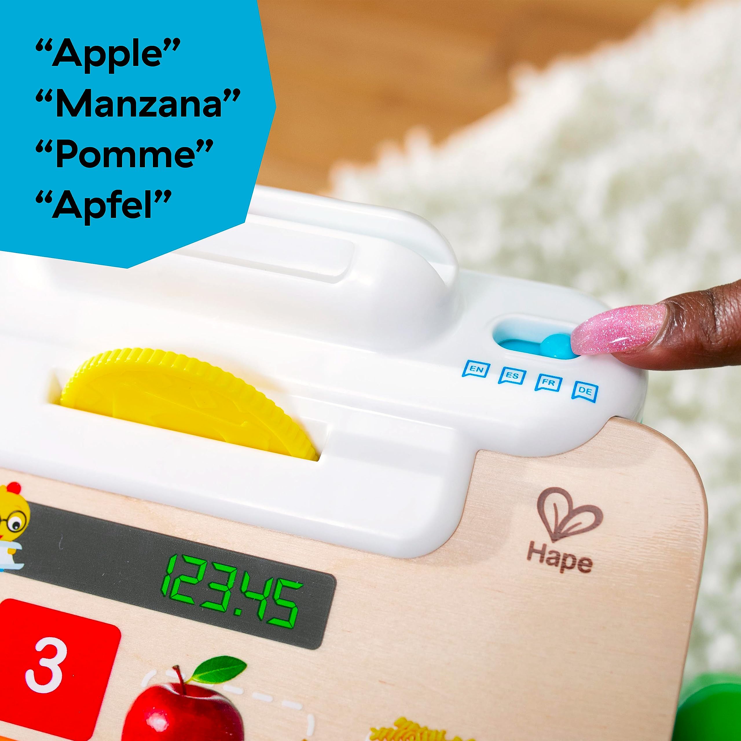 Baby Einstein + Hape Magic Touch Cash Register Pretend to Check Out Toy, z prawdziwymi dźwiękami i muzyką, dla dzieci w wieku od 9 miesięcy