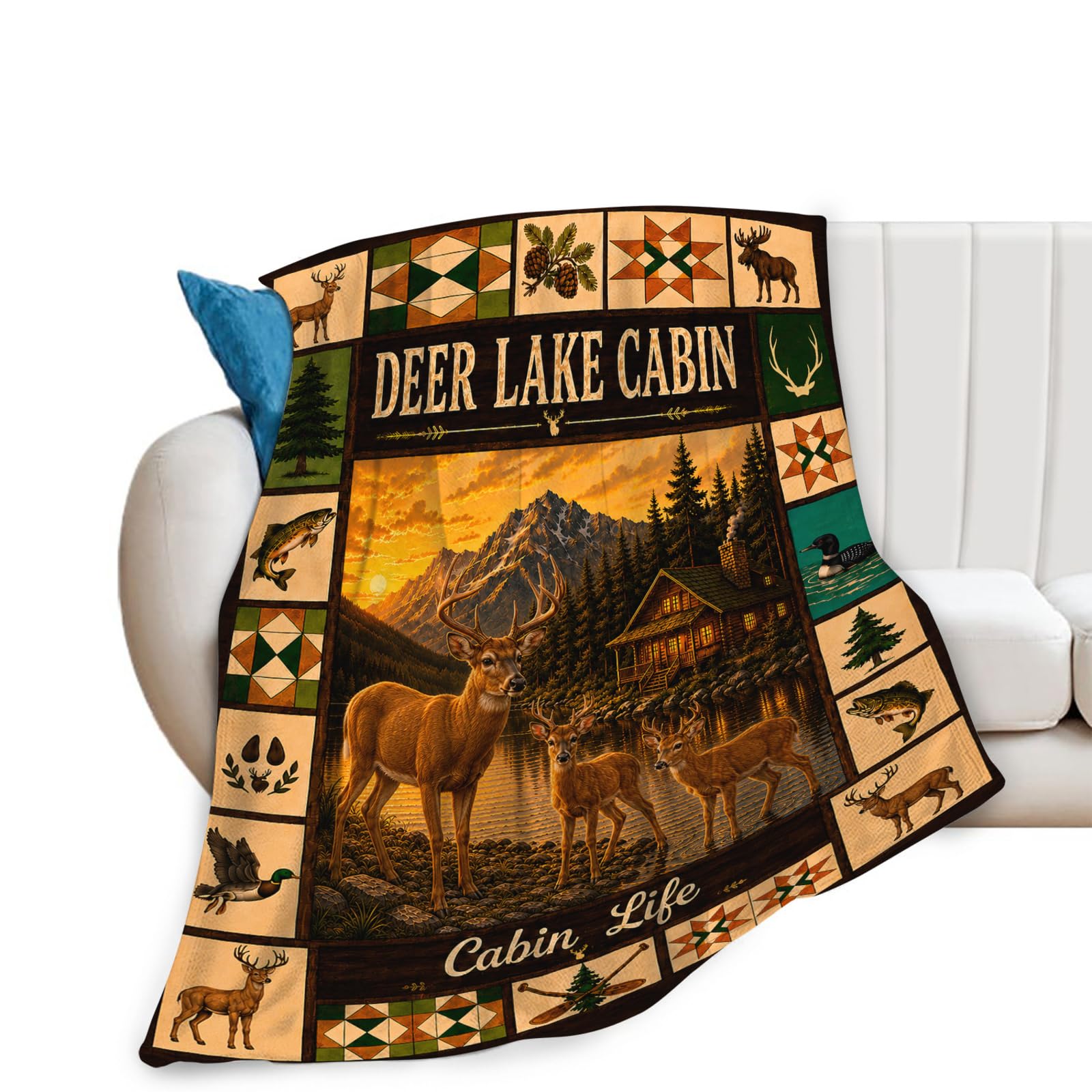 Deer Blanket Cabin Life Blanket for Kids Girls Boys for Couch Sofa 40"x50"