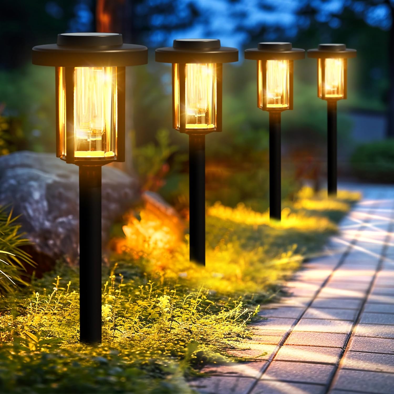 GIGALUMI Solar Pathway Lights Outdoor 8 Pack, Bright Solar Lights Outdoor Waterproof IP65, Auto On/Off Garden Lights Solar Powered Landscape Lights for Yard Patio Walkway Driveway
