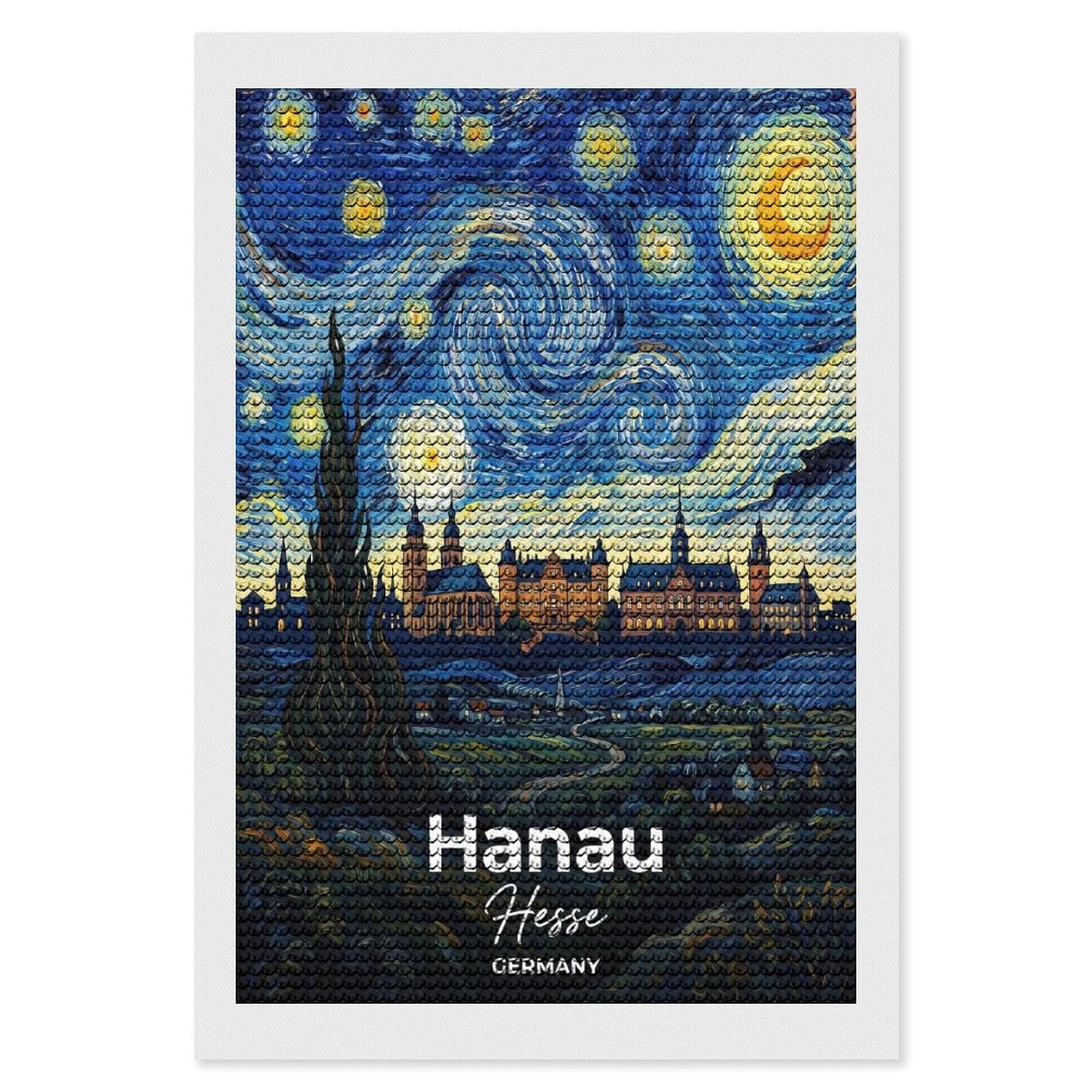 Junmoney Hanau Hesse Germany Starry Night Painting Diamond Art Kit 8"x12", Relaxing DIY Hobby, Satisfying Creative Project, Living Room Decor, for Women
