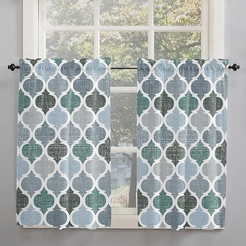 Gogobebe Juego de cortinas de girasol para cocina, diseño rústico de granja, color blanco y negro, a cuadros, para bañocafetería, bolsillo para