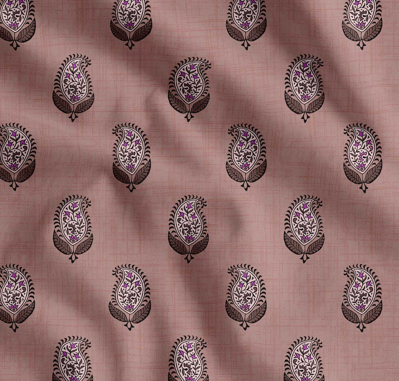 Cotton Cambric Fabric by Soimoi - Block Pattern- 56" Wide Soft Breathable Fabric by 3 Metre for Kurtas, Linings, Blouses, Baby Clothes, Quilting - Brown