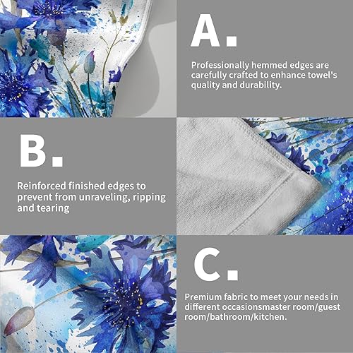 Miniatura 5 de Giwawa Toallas de Mano Azules Florales Toallas de Baño Acuarela Margarita Juego de 2 Toallas de Baño Suave Absorbente Toalla de Cocina Toalla de