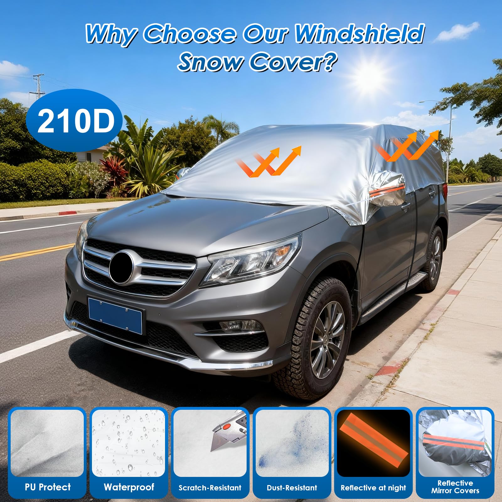 Telo Impermeabile Esterno Ninonly 210D Universale Copri Auto SUV per Esterno per Tutte le Stagioni, Protezione da Pioggia, Polvere, Sole, Foglie Argento