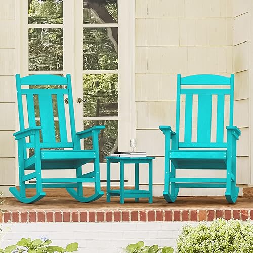 Miniatura 8 de LUE BONA Mecedora para exteriores, sillas mecedoras de plástico HDPS resistentes a la intemperie, 350 libras de alta resistencia, balancín de porche