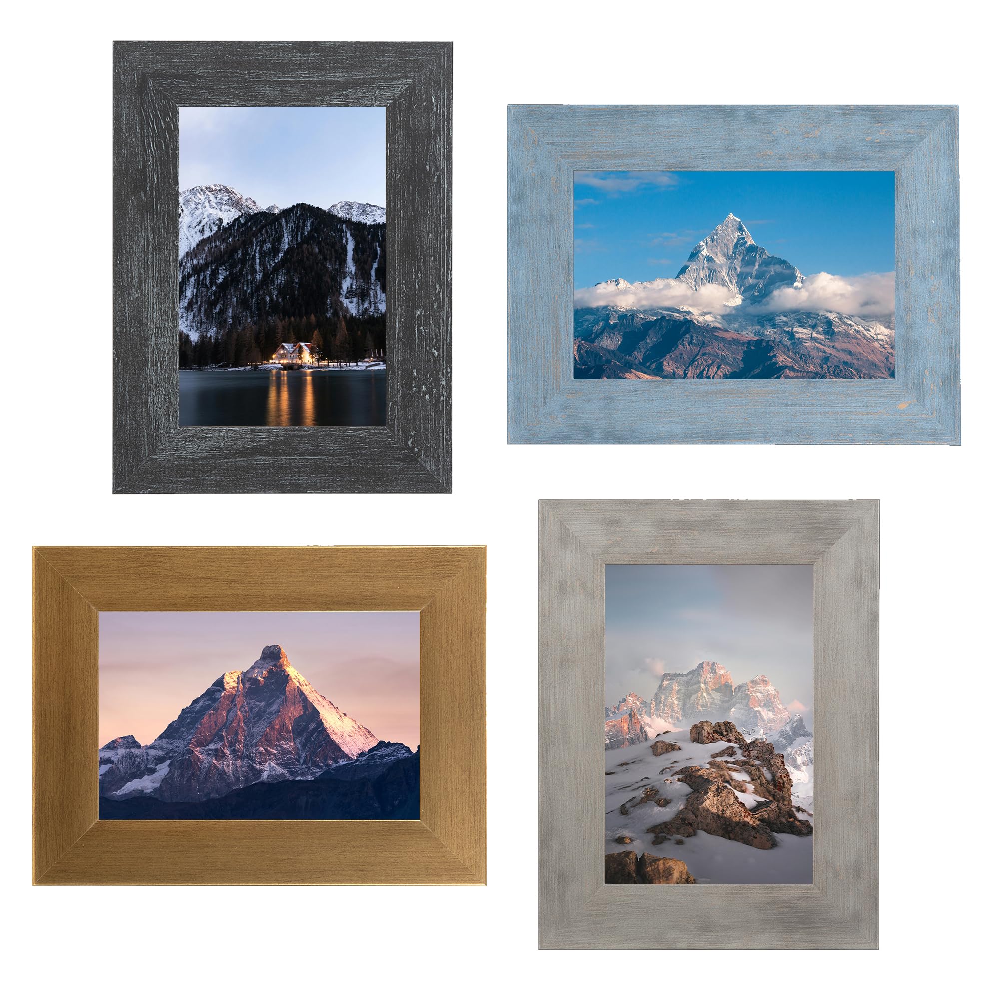 Kaiwin Multicolor Premium 4X6 Picture Frames Set Of 4, Rustic Photo Frames, Frames Great For Gift, Wall Mounting & Tabletop Display