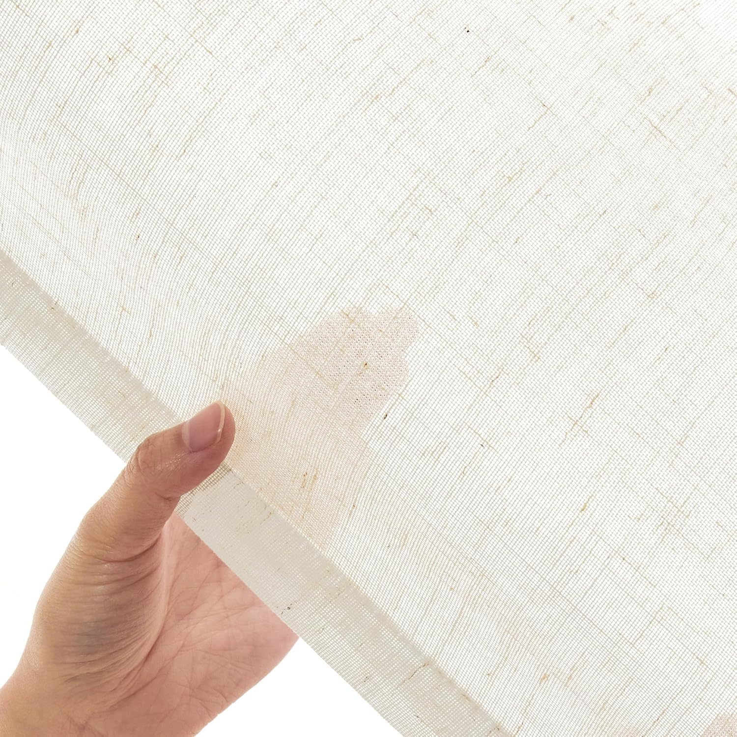 Deconovo Cortina de gasa con cinta fruncida, cortina decorativa semitransparente, aspecto de lino, cortinas ventiladas para salón, 290 x 140 cm (altura x anchura), lino, juego de 2 unidades