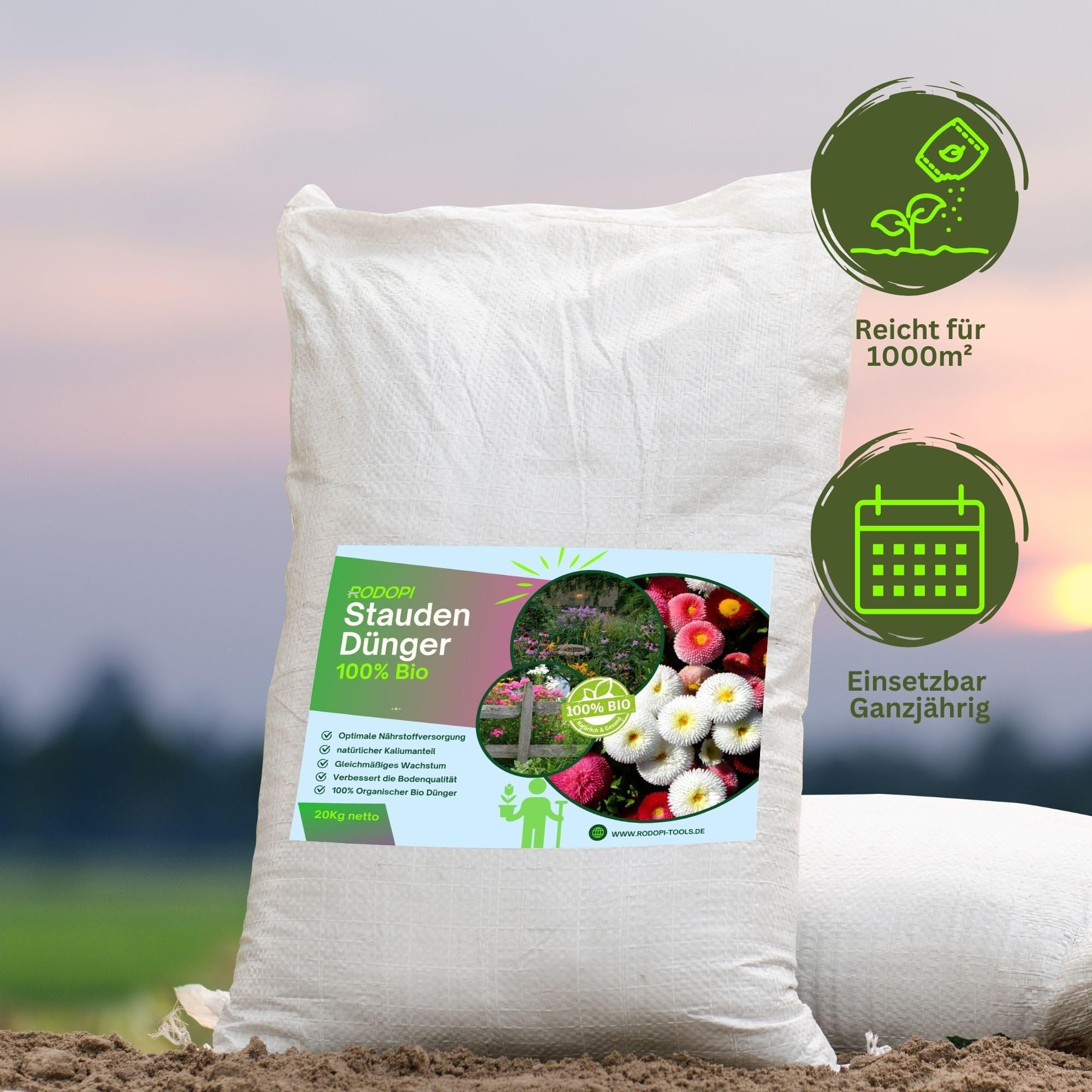 Rodopi Bio-Staudendünger Granulat 7-3-8 – 3 Monate Langzeitwirkung – 100% pflanzlich & tierfrei – Organischer NPK-Dünger mit Eisen & Mykorrhiza – Ideal für Blütenstauden, Gräser & Bodendecker 7kg