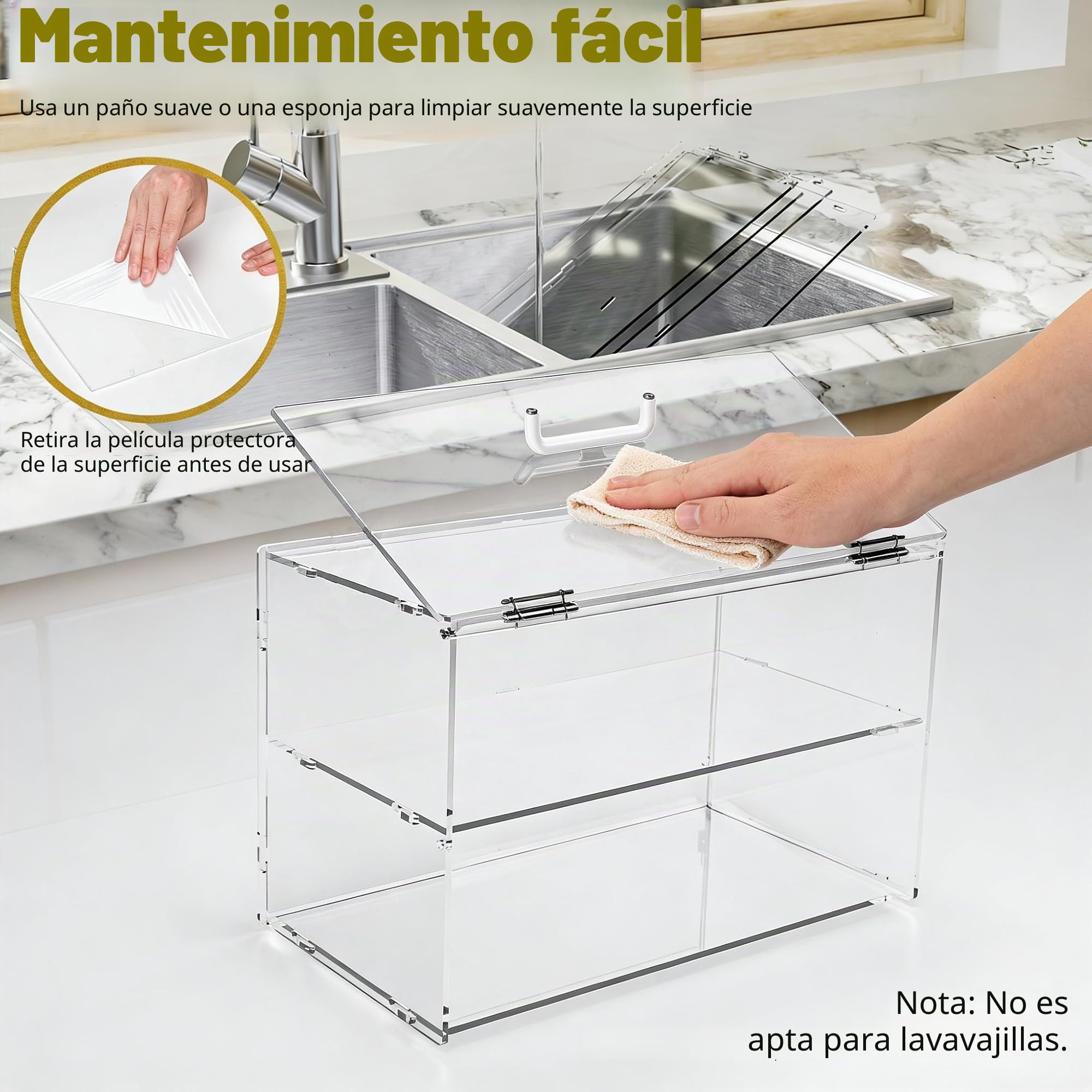 Vitrina de panadería de 2 niveles con puerta trasera de elevación, vitrina de repostería, encimera de cocina, vitrina de acrílico transparente para alimentos, mantiene fresco para rosquillas