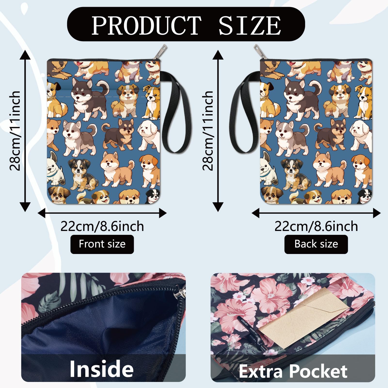 CRASPIRE Cartoon Dog Book Sleeve Animal Book Covers Book Protector for Paperbacks Washable Fabric Cloth Book Cover with Zipper and Extra Sleeve Pocket for Book Lovers Classmate Gifts - Image 2