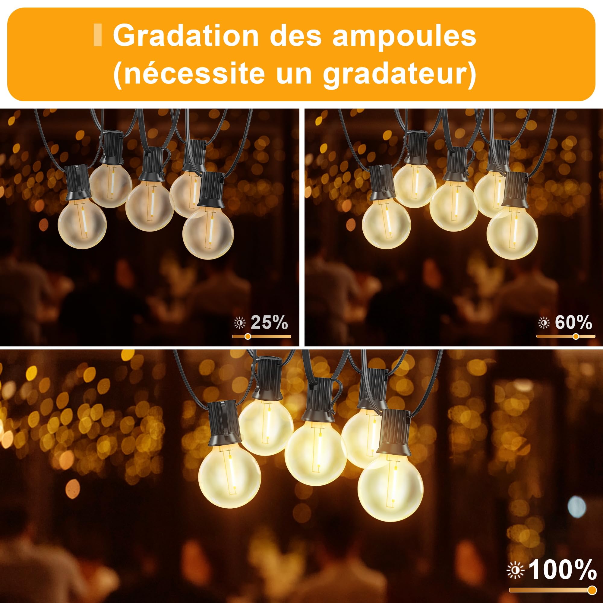 Guirlande Lumineuse Guinguette Exterieur 33.5M G40 110FT 56+2 LED IP54 Imperméable Connectable