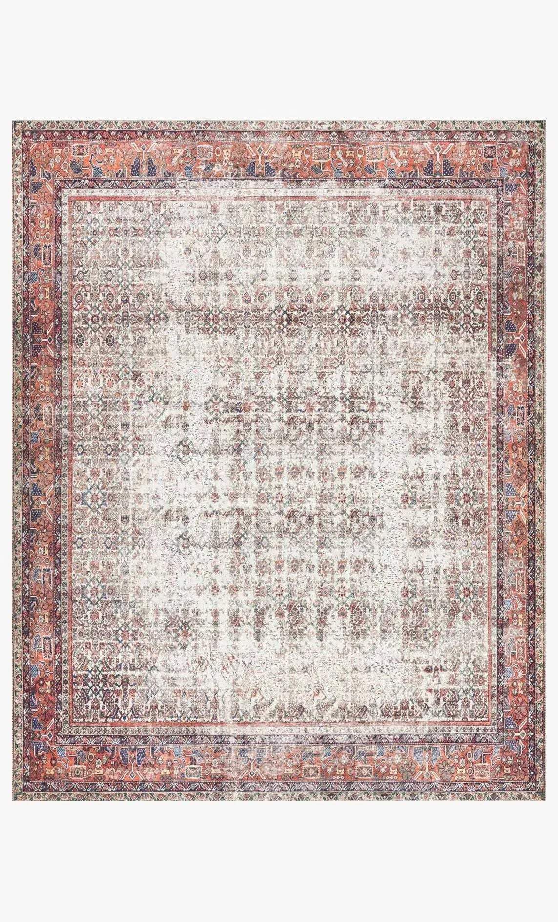 Loloi II Layla Collection, LAY-12,Ivory/Brick, 7'-6" x 9'-6", .13" Thick, Area Rug, Soft, Durable, Vintage Inspired, Distressed, Low Pile, Non-Shedding, Easy Clean, Printed, Living Room Rug