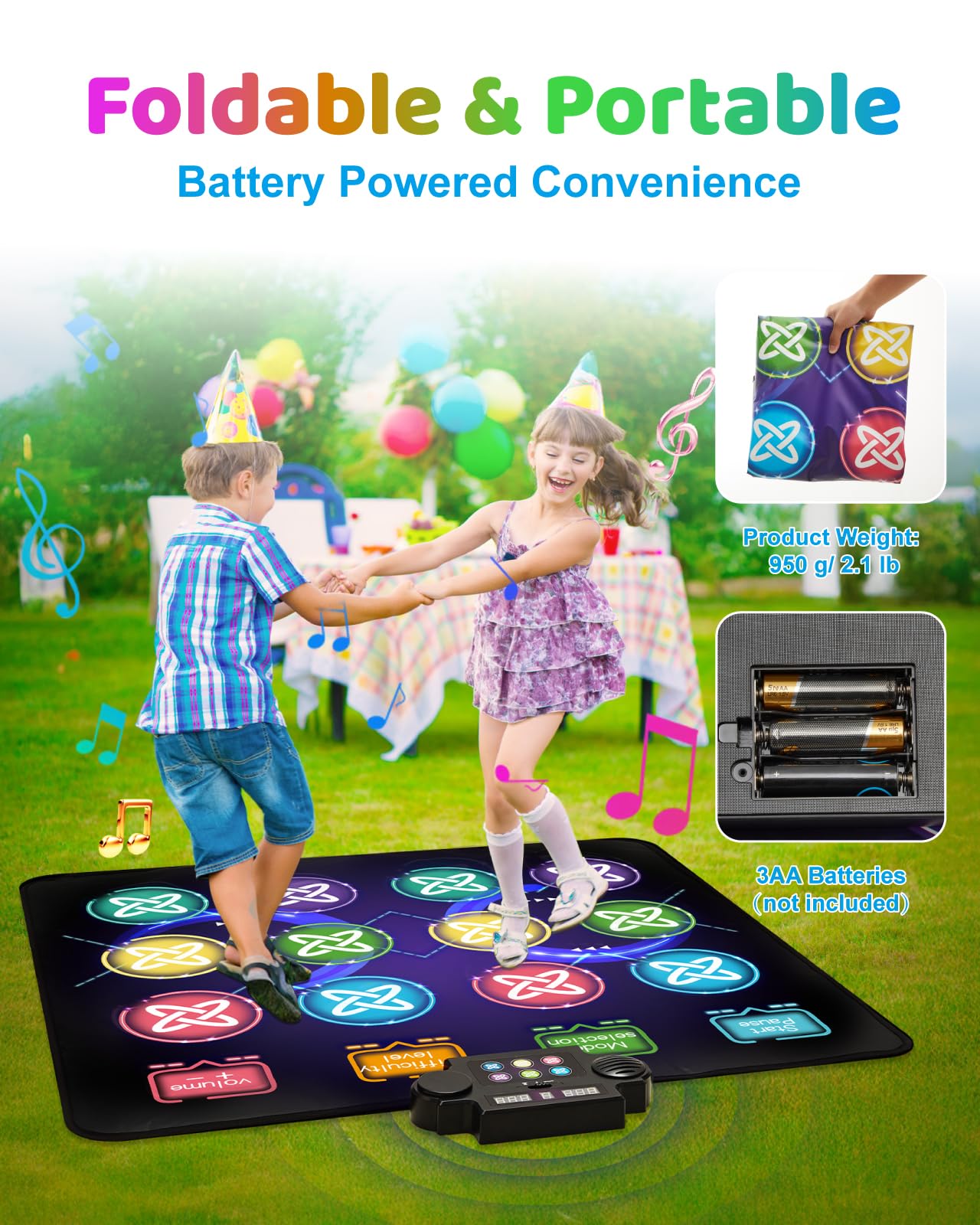 Tapete de baile para niños, almohadilla de baile de 12 botones con luz LED con volumen ajustable, música integrada, modo de 1 jugador y 2 jugadores, 8 modos de desafío y 3 niveles de 4