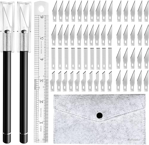 Cuchillo de pasatiempos para manualidades, cuchillo Exacto, 2 cuchillos y 60 cuchillas con una bolsa, cuchillo de corte de precisión para cortar