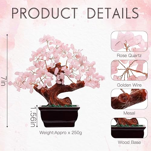 Miniatura 3 de Bonsai decorativo Feng Shui de cristal de cuarzo rosa natural para atraer riqueza y suerte