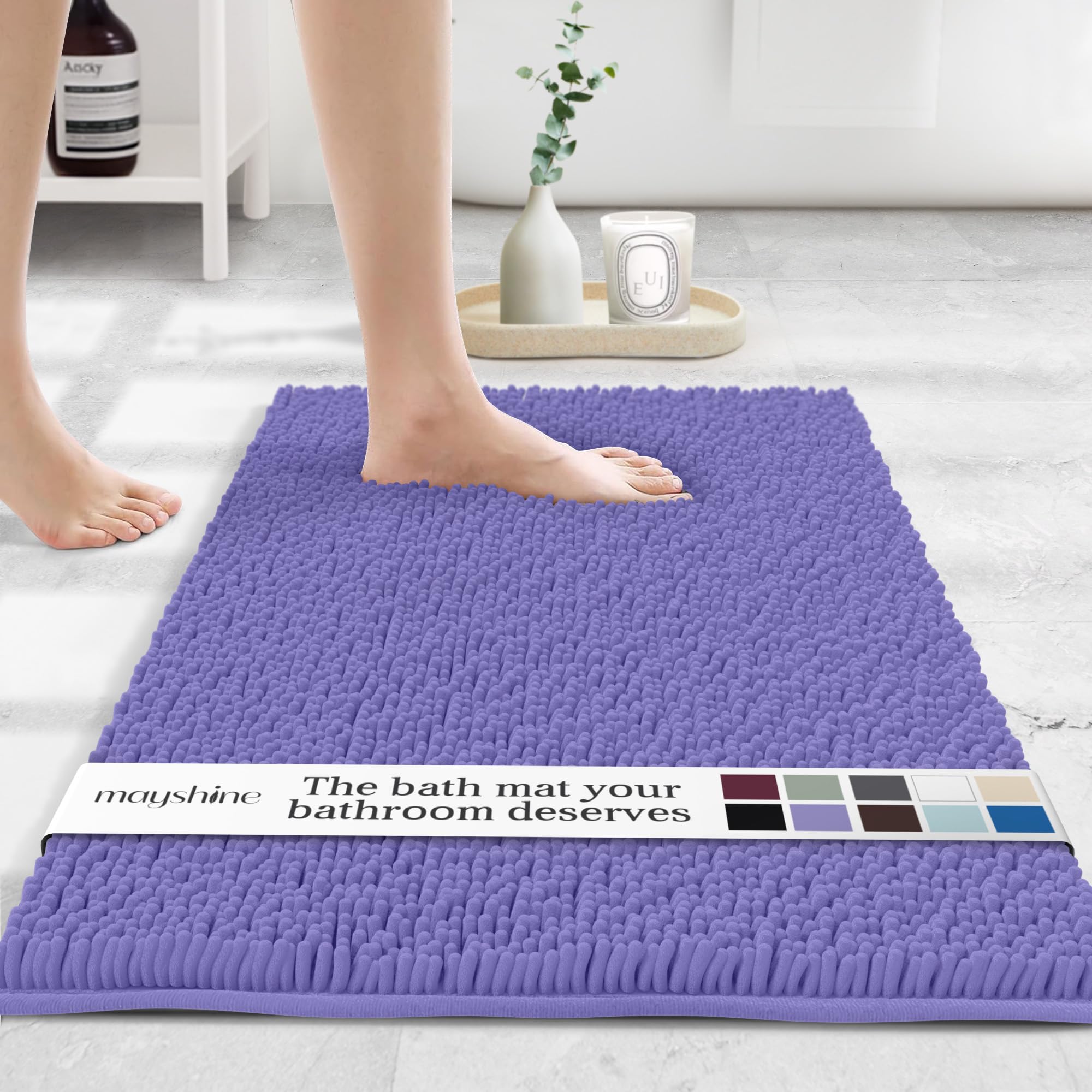 MAYSHINE Plush Shaggy Chenille Bath Mat | Extra Soft, Super Absorbent, Non-Slip Bathroom Rug | Fluffy Microfiber, Area Rug Sets for Bathroom Floor,