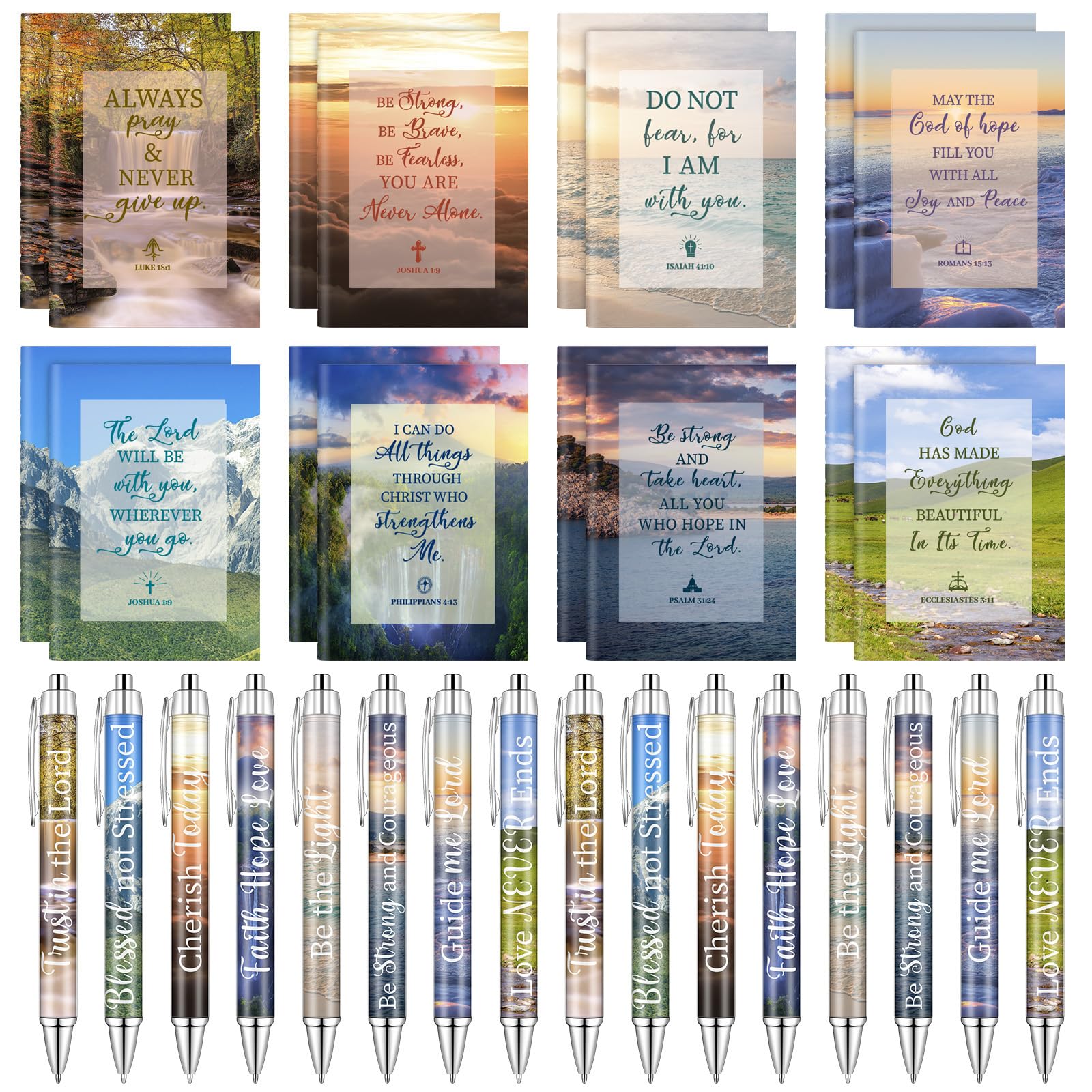 YXSJAS 32Pack Bible Notebooks Christian Gifts Set Bulk Christian Scripture Inspirational Scripture Ballpoint Pens Motivational Christian Gifts for Teacher Friend Coworker Church Gifts