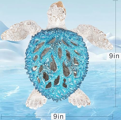 Miniatura 4 de VVGIFTS Ocean Decor Sea Turtle Coral Reef Decoración de oficina en casa Escultura Playa Costera Estante de mesa Colección (azul)