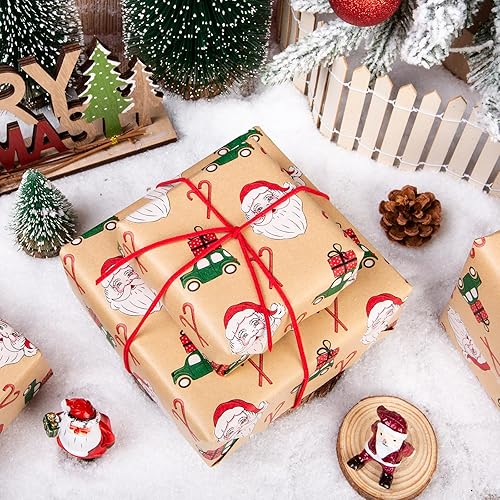 Miniatura 123 de Yarcony Papel kraft de regalo de Navidad, papel de regalo negro, árboles de Navidad de lujo, renos, copos de nieve, papel de estraza resistente