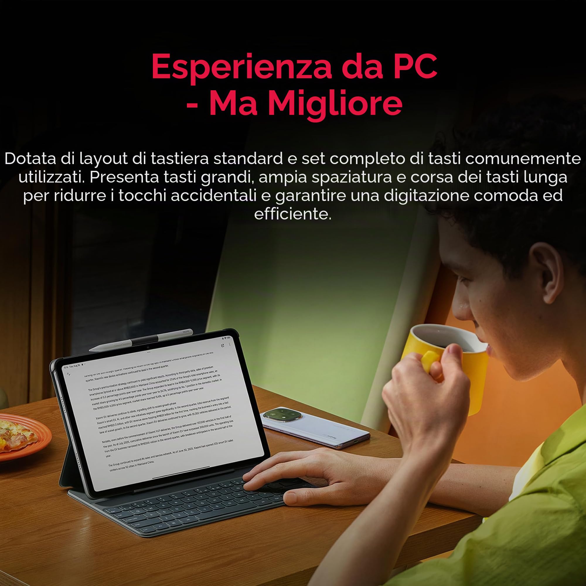 REDMI Pad 2 Pro Keyboard Ergonomica Esperienza PC con più tasti di scelta rapida, batteria ad alta capacità da 220 mAh (valore standard), 65 ore di utilizzo continuo