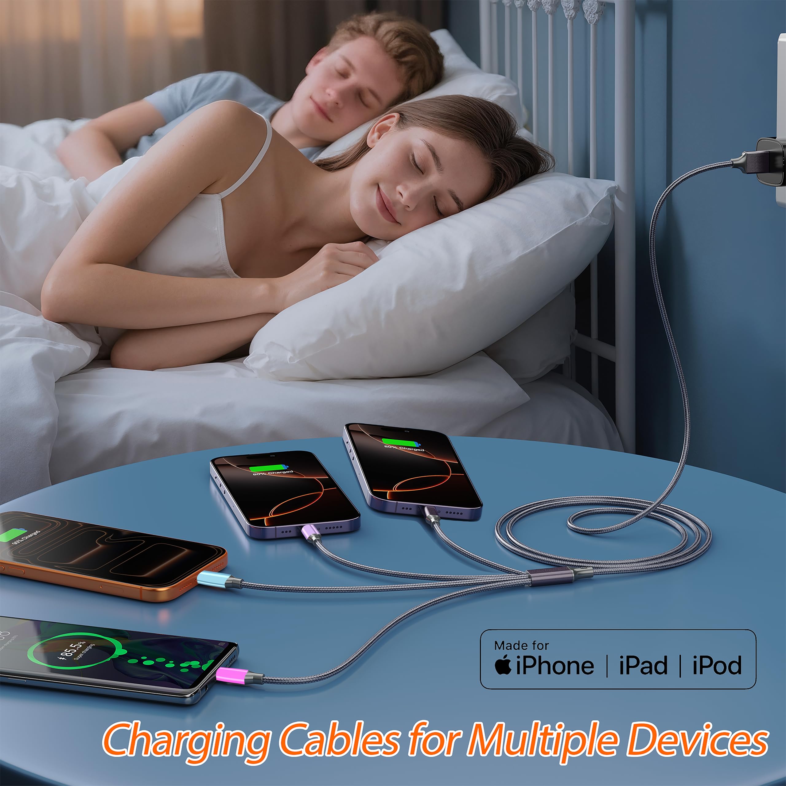 Cavo di ricarica multiplo da 1,2 m, cavo di ricarica 4 in 1, cavo di ricarica in nylon intrecciato Lightning per iPhone, cavo universale per telefono con tipo C, micro USB, porta IP per