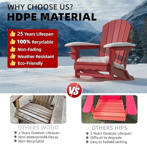 Miniatura 6 de Sillas plegables Adirondack para patio, sillas para hogueras de polietileno de alta densidad resistentes a la intemperie, silla Adirondack para