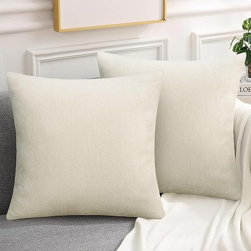 Miniatura 4 de Pyonic Juego de 2 fundas de almohada de felpilla de lujo, fundas de almohada suaves de 18 x 18 pulgadas, almohadas cuadradas color beige para sofá,