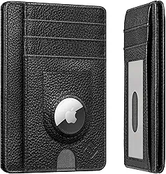 Carteira fina minimalista com bolso frontal com suporte embutido para AirTag, carteira de couro com 7 compartimentos com suporte AirTag, carteira de cartão de crédito com bloqueio de RFID compa