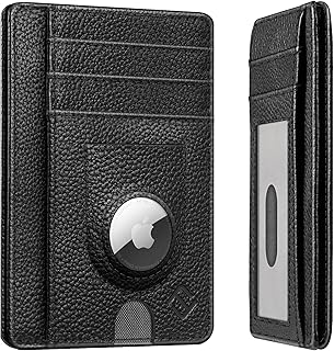 Fintie Slim Minimalist Front Pocket Wallet with Built-in Case Holder for AirTag, 7 Slots Leather Wallet with AirTag Holder, RFID Blocking Cash Credit Card Wallet Compatible with AirTag