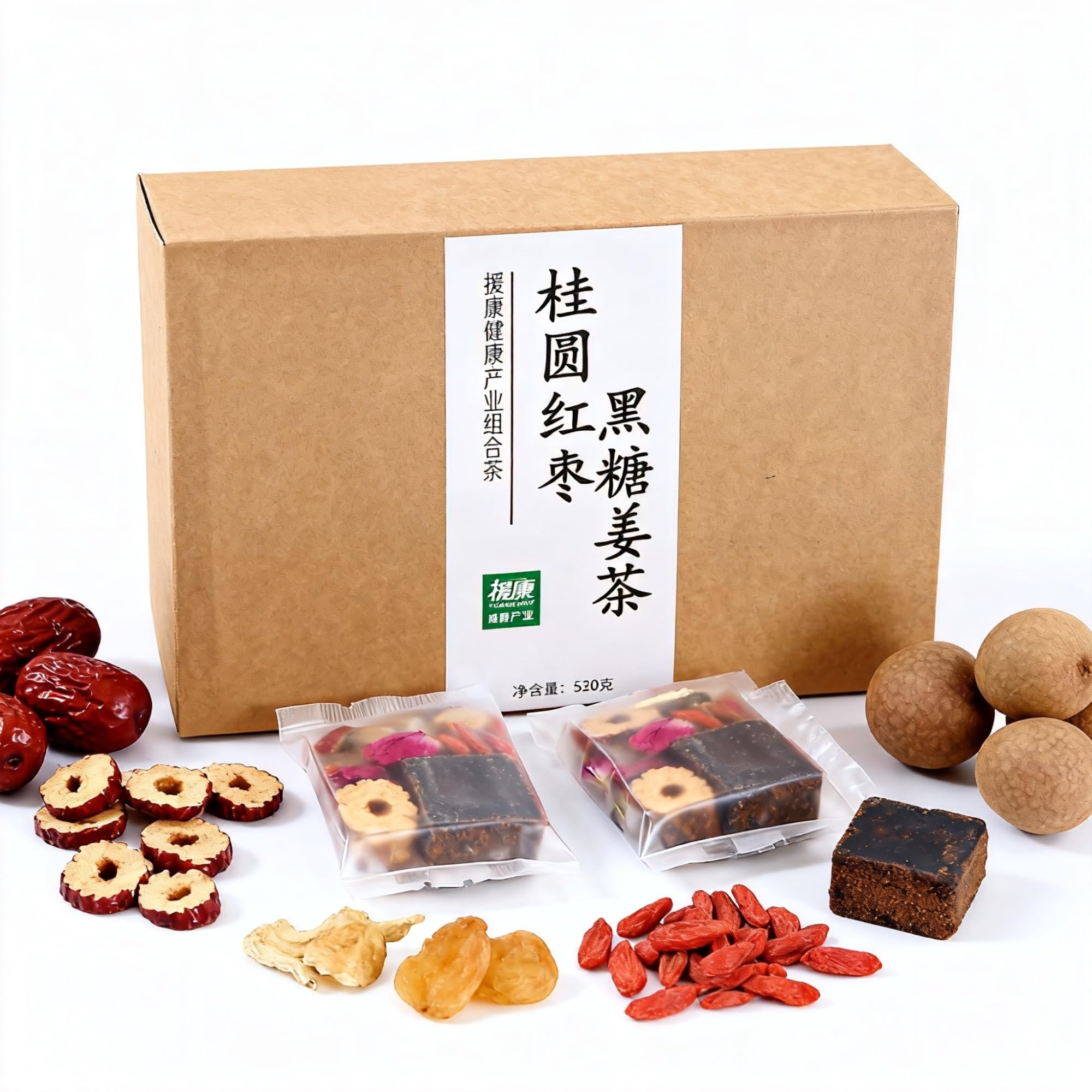Tè Allo Zenzero E Dattero Rosso Longan Con Zucchero Di Canna - 6 Ingredienti Integrali (bacche Goji, Rosa, Essiccato), Buste Trasparenti, Infusione Rapida In 3 Minuti, 520 G