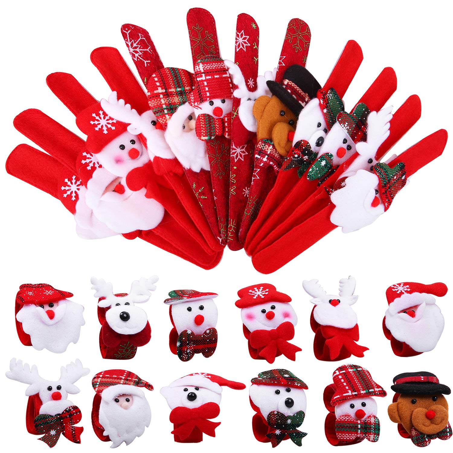 Aneco 24 Pack Christmas Slap Bracelets Slap Bands Toys Santa Claus Snowman Reindeer Bear Slap Bracelet for Christmas Party Favors