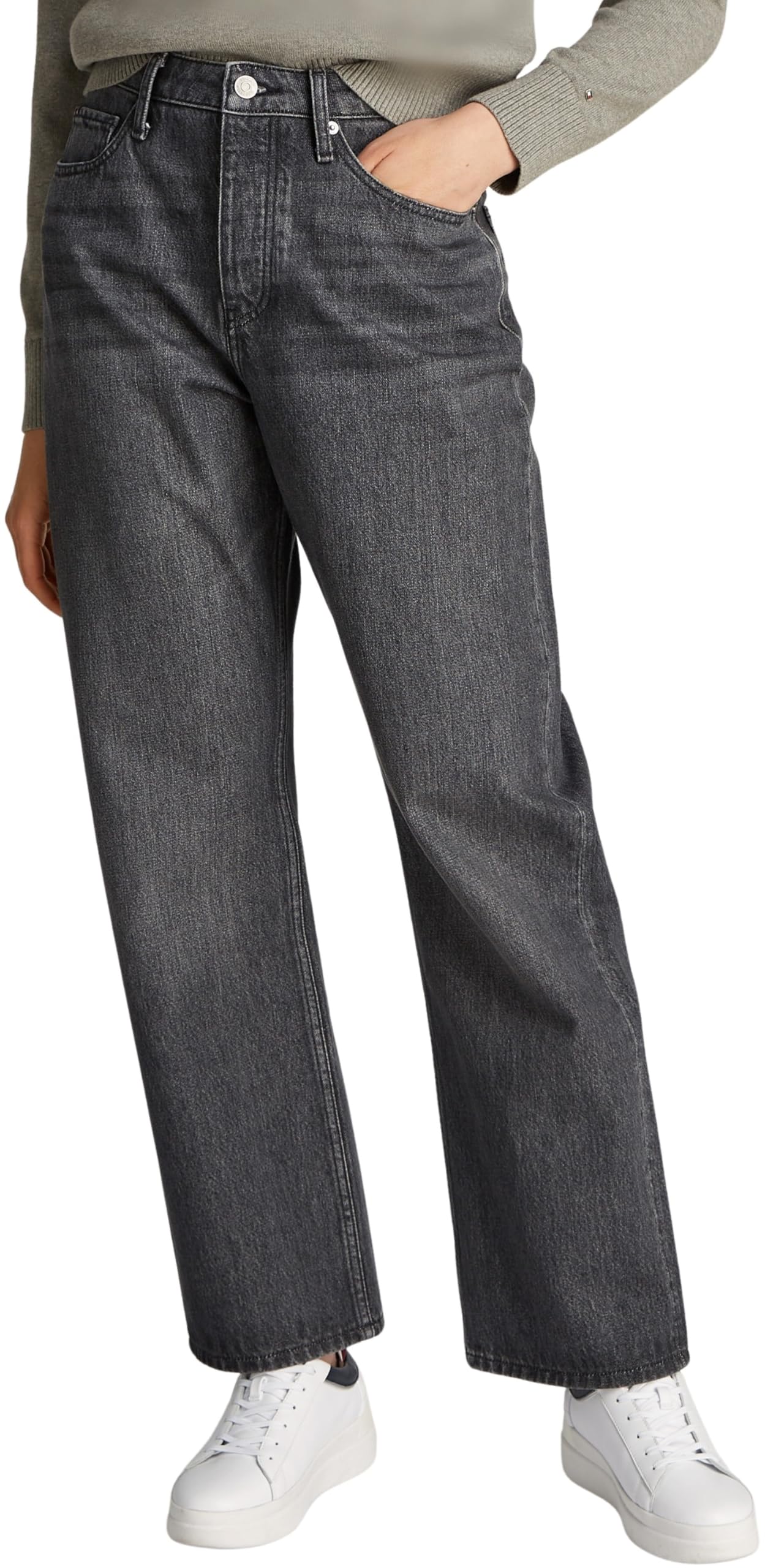 Tommy Hilfiger Women's Loose Straight NEA Wide Leg Jeans, Grey (NEA), 32W/28L