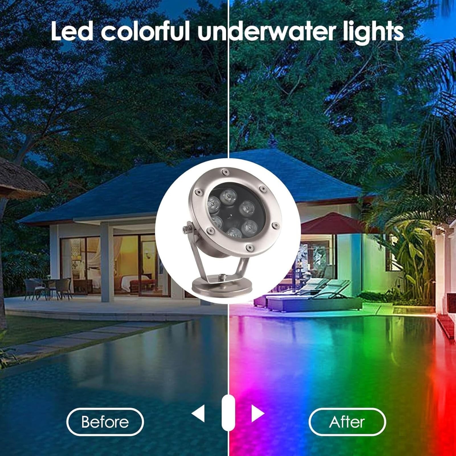 Reflektor LED - lampa podwodna do basenu, obrotowe podwodne oświetlenie krajobrazu 12 V, zatapialna fontanna reflektor LED, wodoodporna lampa do stawu IP68 ze stali nierdzewnej (ciepła biel