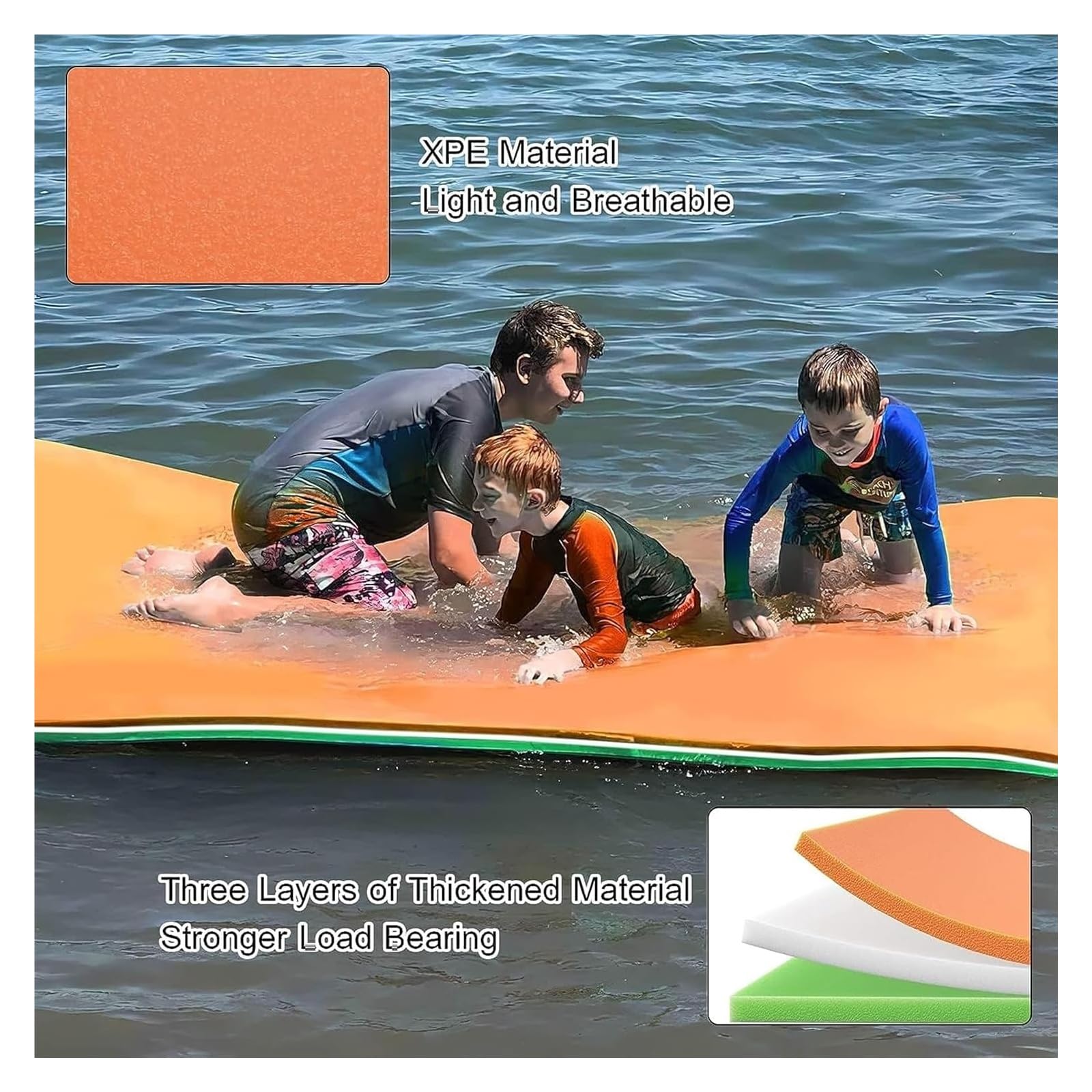Tappetino Galleggiante per Acqua, Tappetino Galleggiante for Lago, Piscina e Mare, tappetini galleggianti in Schiuma for l'acqua(Orange,2.7mx1.3mx3.3cm)