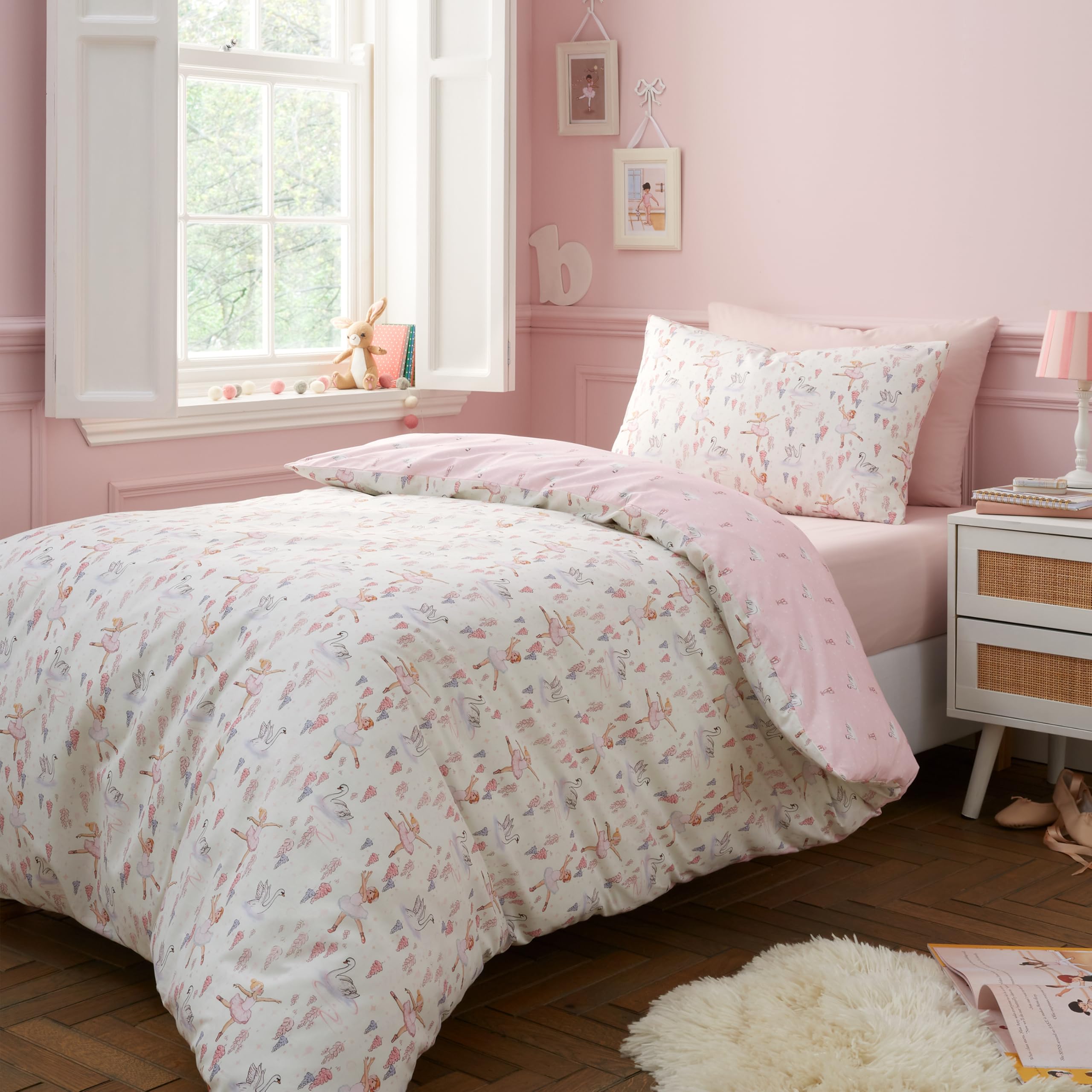 Belle & Boo Ballerina Reversible Cotton Double Duvet Cover Set with Pillowcases Pink