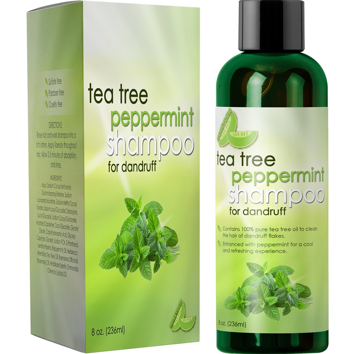 HONEYDEW Tea Tree Peppermint Moisturizing Shampoo with Organic Mint and Jojoba Oil (8 oz) - Color Safe and Sulfate Free for Kids, Women and Men - 100% Money-back Guaranteed and USA Made Products