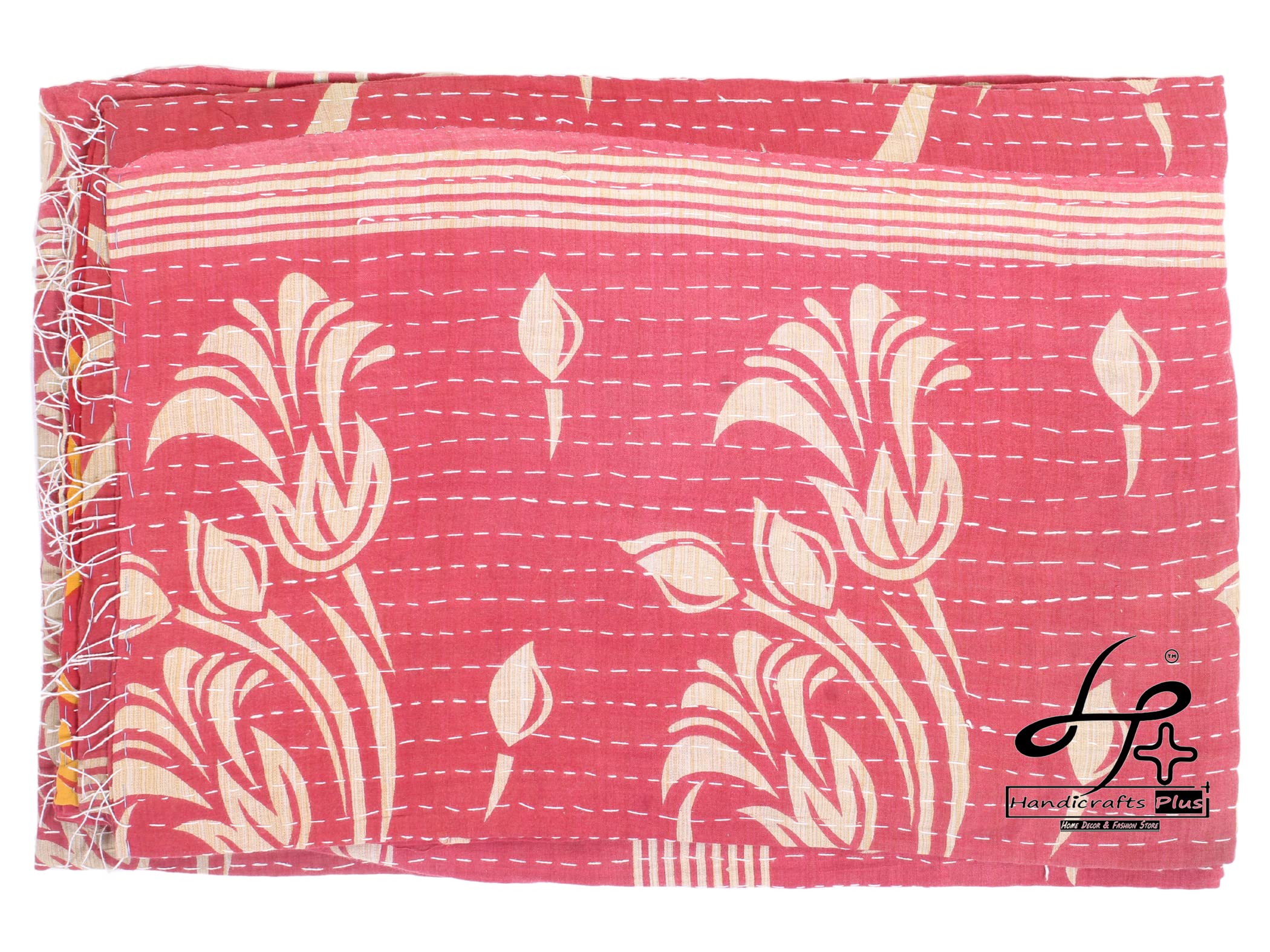 Handicrafts Plus Single Size Kantha Quilt Vintage Gudari Cotton Bedsheet Decorative Coverlet Traditional Bedcover Multicolor Bedspread