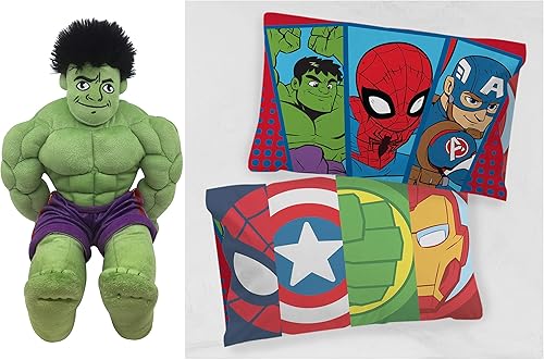 Jay Franco Paquete de 3 piezas de almohada Hulk Buddy para niños pequeños, incluye almohada y fundas de almohada