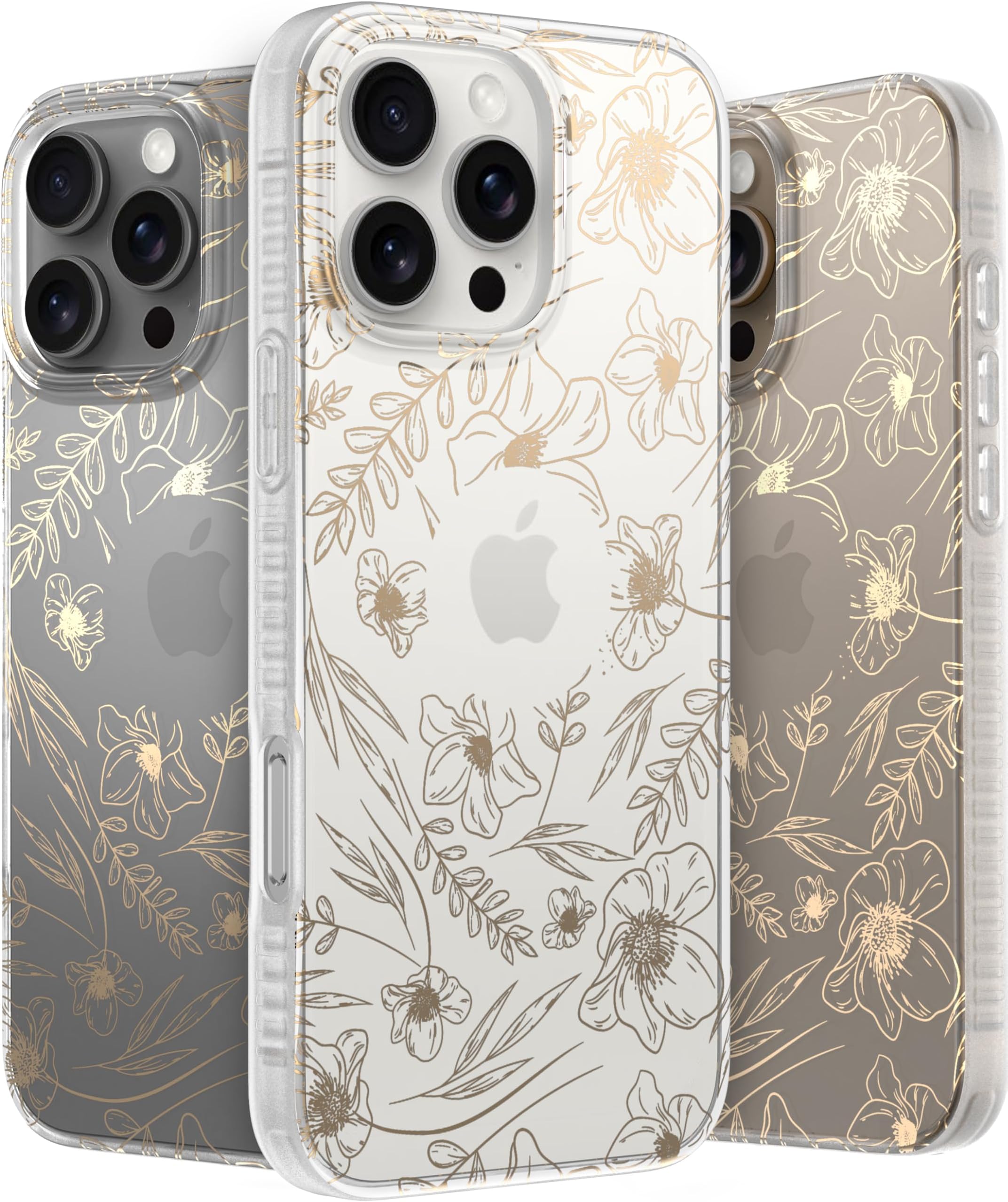 LONLI Hue - for iPhone 16 Pro Max Case - Gold Floral Phone Case - Cute, Unique and Aesthetic Phone Cover - [360° Shock-Absorbent Bumper] - [4 Airbag Cushioned Corners]