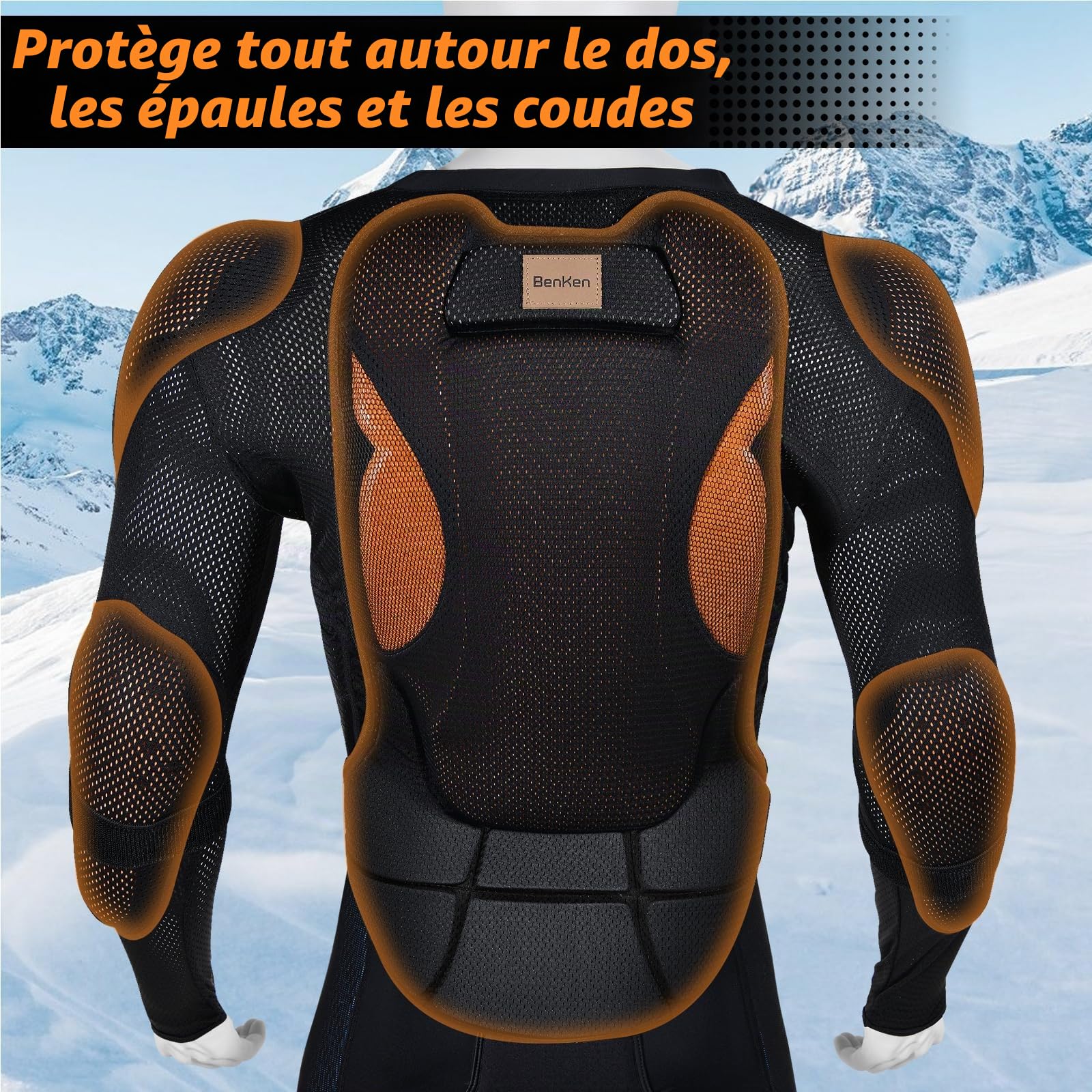 BenKen Équipement de protection pour le ski, protection dorsale, sports de plein air, protection dorsale, skateboard, ski, patinage sur glace, VTT, moto, tout-terrain
