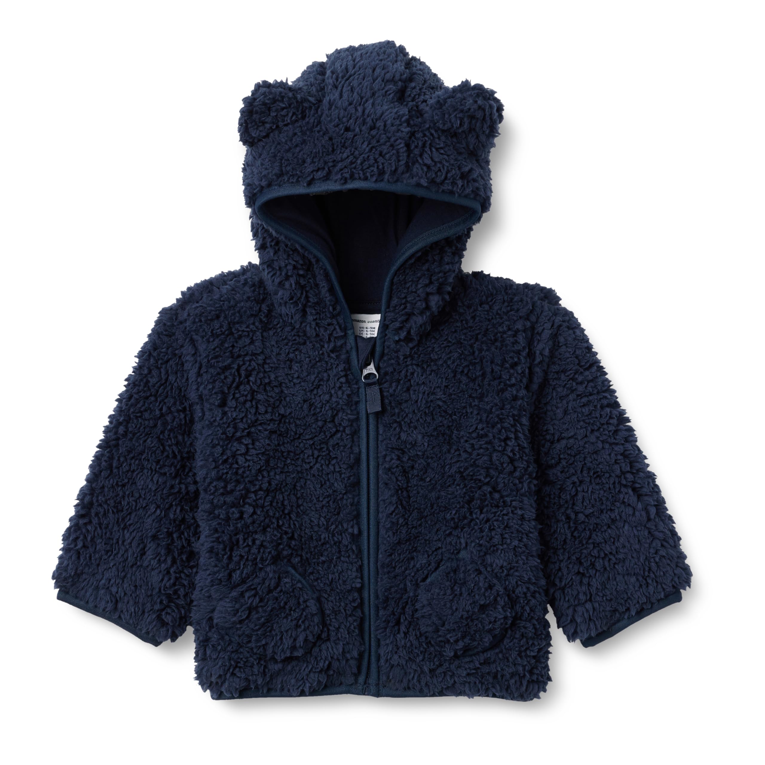 Amazon Essentials Unisex Babies' Hooded Sherpa Jacket, Navy, 24 Months