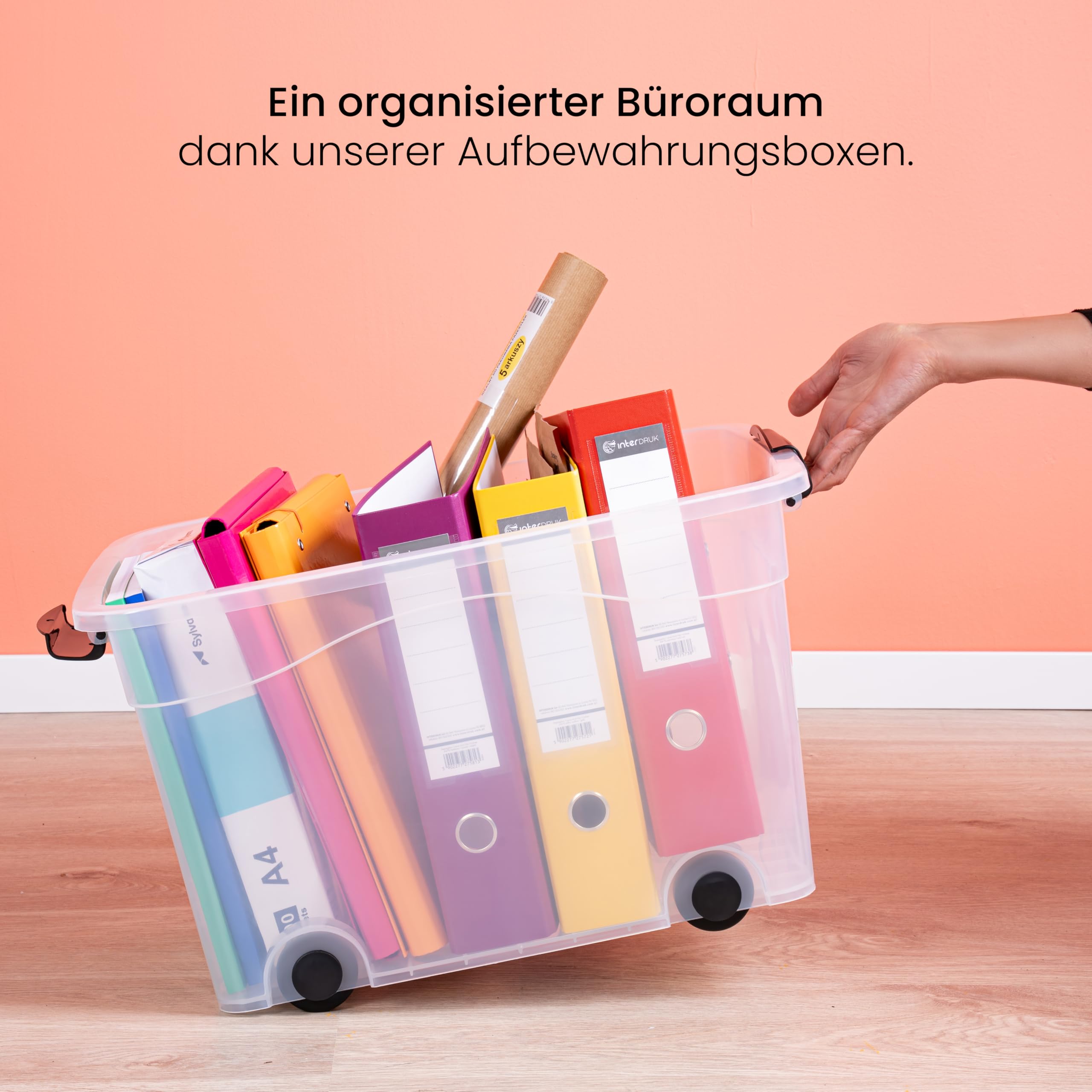 KONZEPT Aufbewahrungsbox mit Deckel & Rollen Set 3 Stk. 53X40x32cm 40L, Transparent, Stapelboxen mit Deckel, Vielseitig Einsetzbar zu Hause & Büro