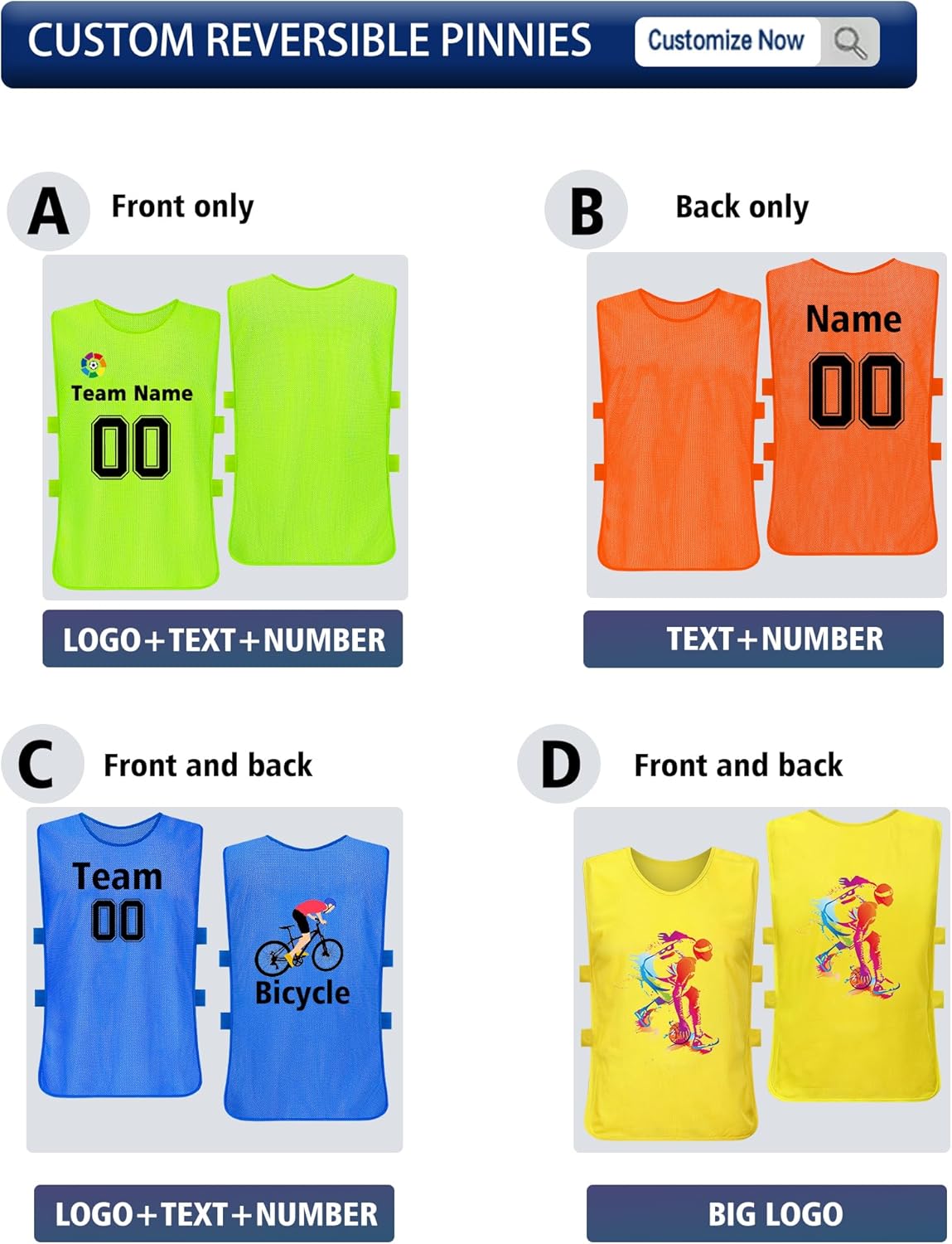 Custom Pinnies 1/6/12/24/48 PCS Youth Team Sports Kids Practice Jerseys Personalized Scrimmage Vests