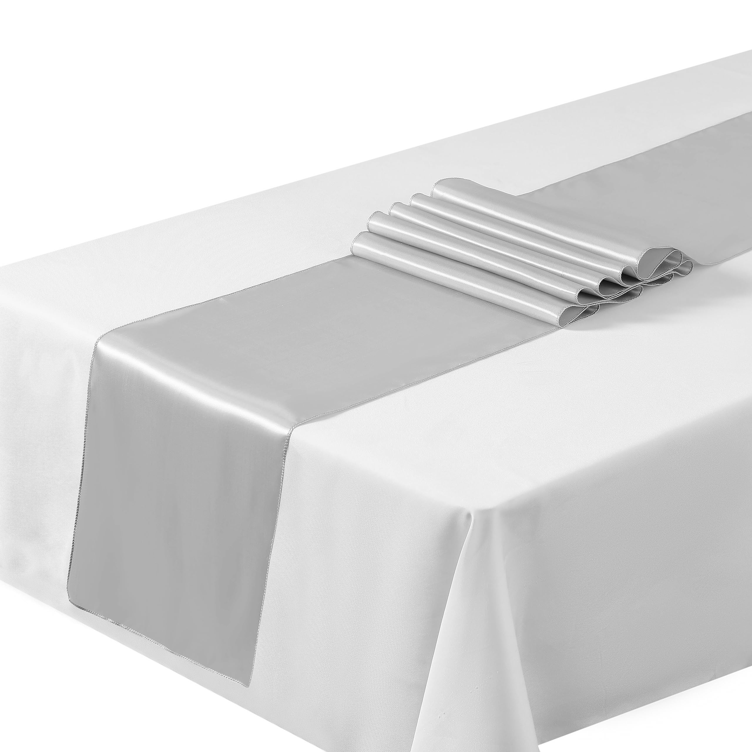 Satin Table Runners 12"x108"inch Chair Sashes Swags Wedding Party Table Decoration (5, Silver) …