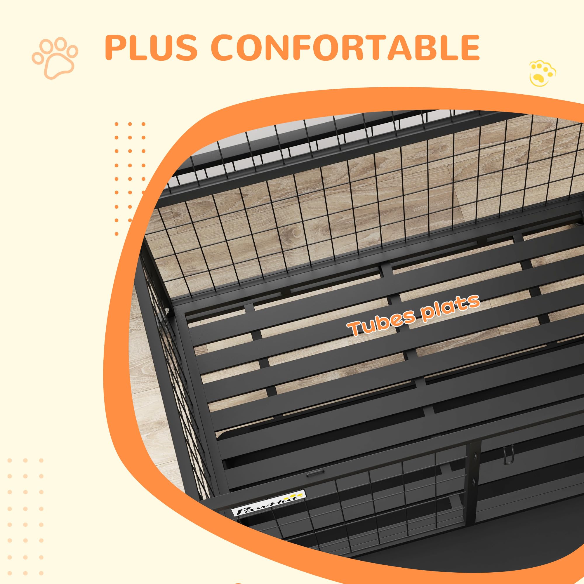 PawHut Cage pour Chien Animaux Cage de Transport sur roulettes avec 2 Portes verrouillables Support de gamelle Plateau Amovible en Acier dim. 92L x 62l x 73H cm Noir