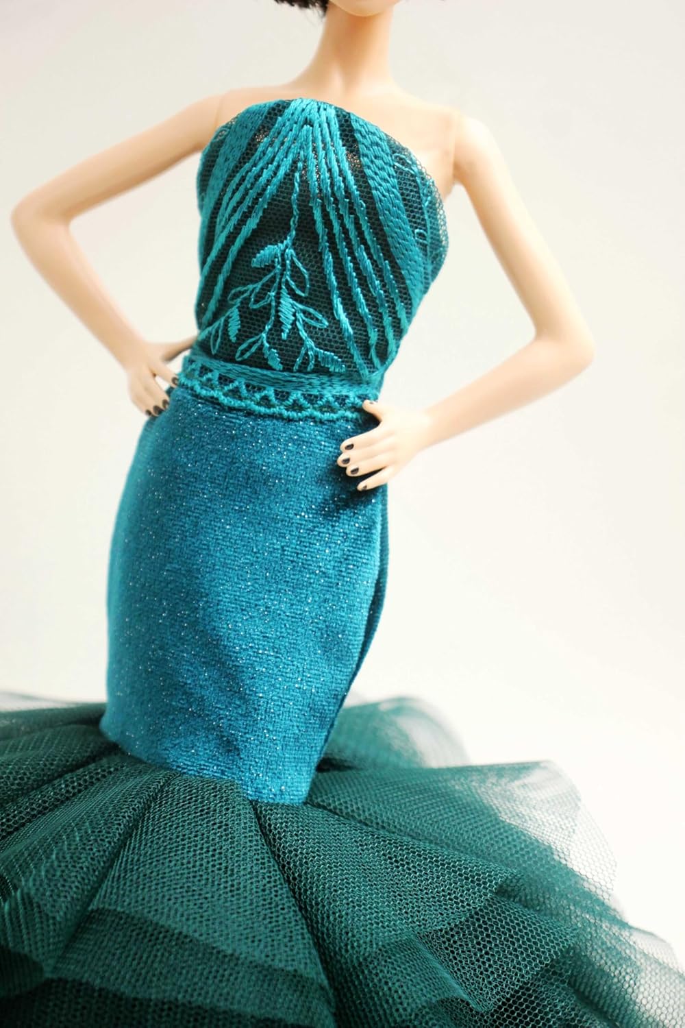 Handmade Cora Gu Classic Emerald Velvet Embroidery Mermaid Dress Wedding Gowns Fit for 12" Fashion Doll and Doll's not Included