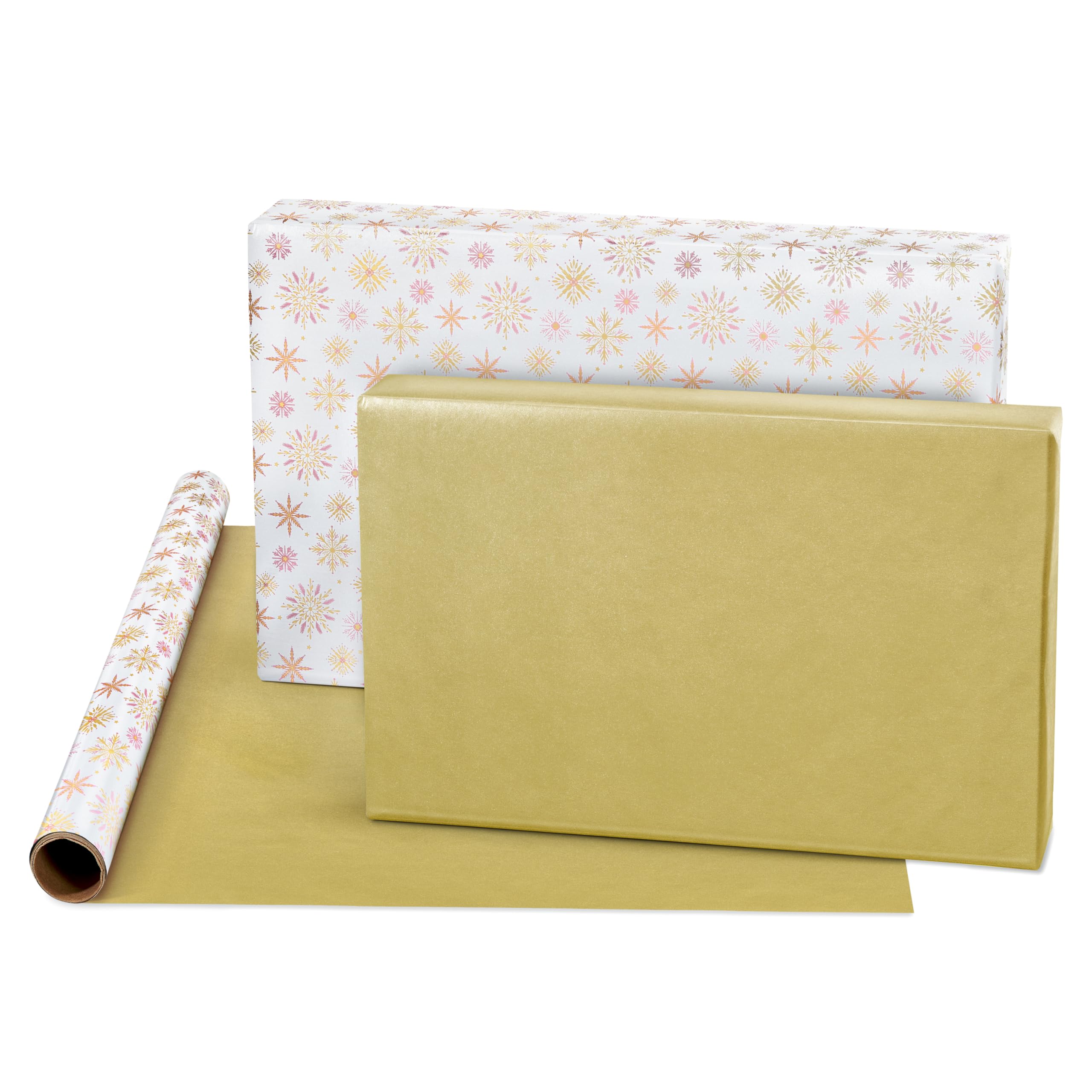 American Greetings Lot de 4 rouleaux de papier cadeau de Noël doré et rose (étoiles) pour Noël, Hanoukka et toutes les fêtes (4 rouleaux de 76,2 cm x 2,4 m)