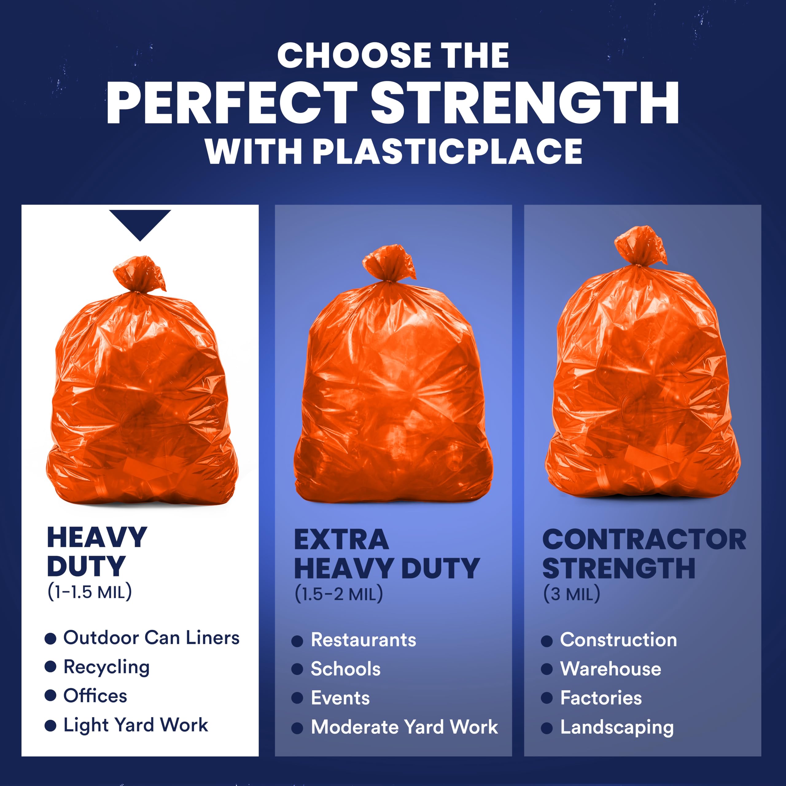 Plasticplace Bolsas de basura de 55 a 60 galones │ 1.2 mil │ Forros de basura resistentes naranjas │ 38 x 58 pulgadas (50 unidades)
