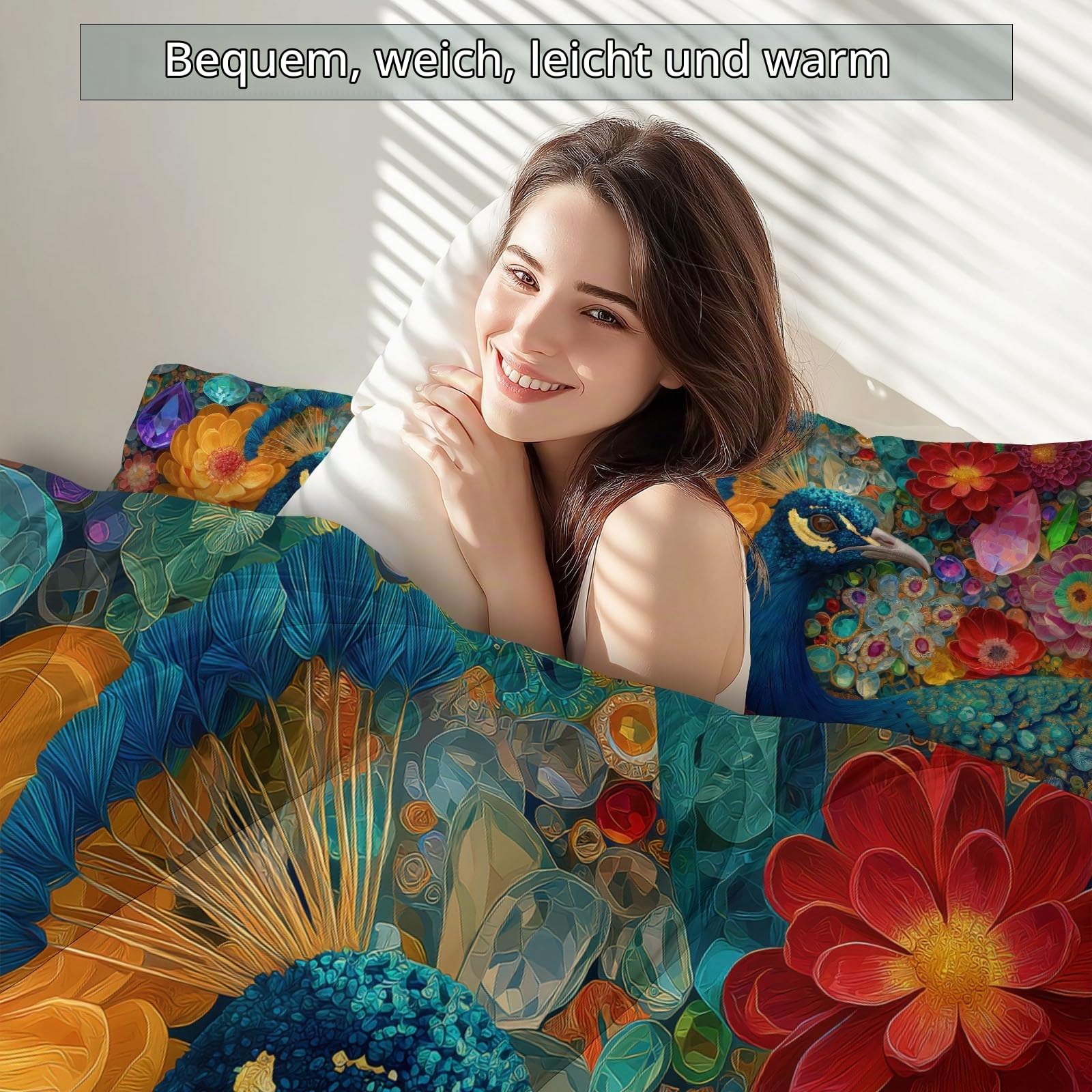 Generisch Bunt Bettdecke ohne Bezug für Bett und Sofa, Pflegeleicht Steppdecke 135 x 200 cm - Retro Pfau Blumen Blätter, Gewaschene Baumwolle, Geschenkidee Ganzjahresdecke Waschbar Daunendecke
